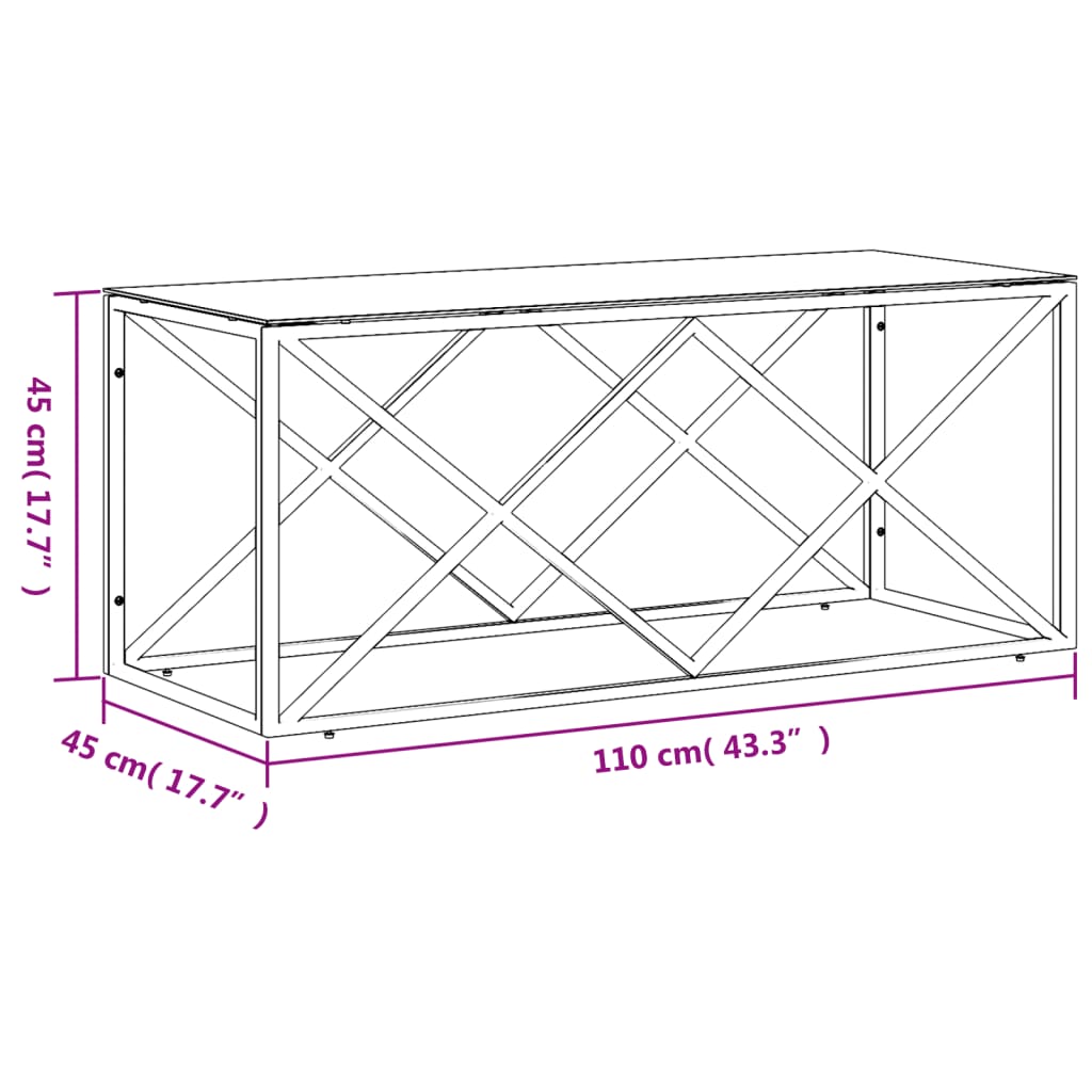 vidaXL Τραπέζι Σαλονιού 110x45x45 εκ. από Ανοξ. Ατσάλι και Γυαλί