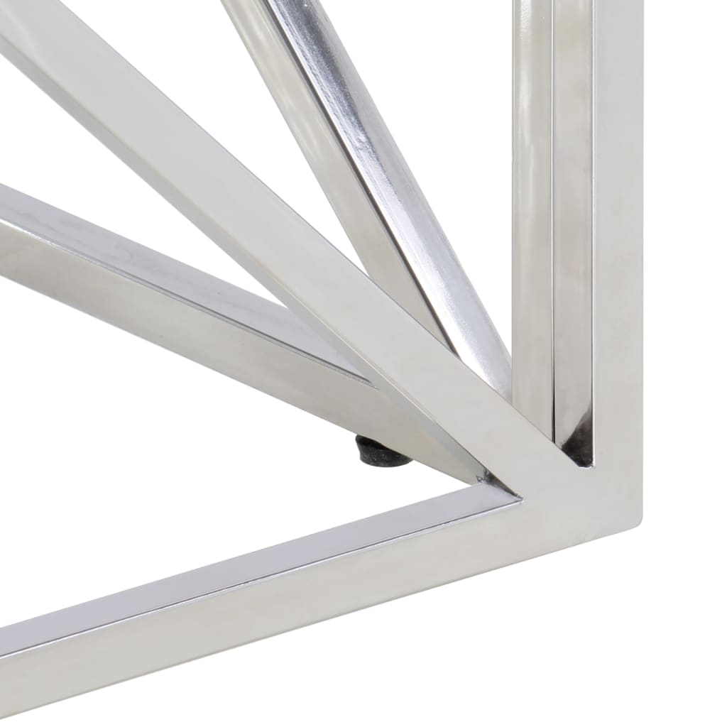 vidaXL Τραπέζι Σαλονιού Ασημί Ανοξείδωτο Ατσάλι & Μασίφ Ξύλο Στρωτήρων