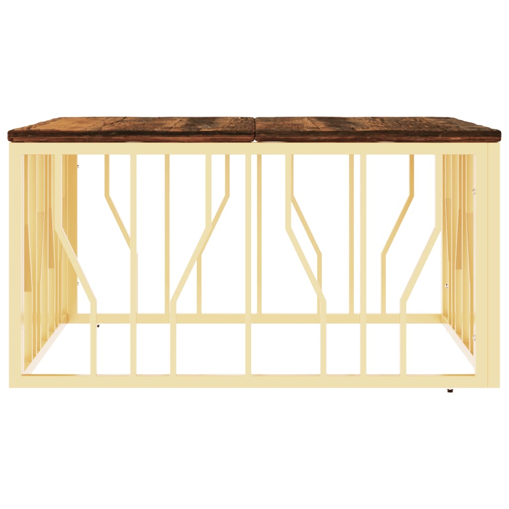 vidaXL Τραπεζάκι Σαλονιού Χρυσό Ανοξείδωτο Ατσάλι & Μασίφ Ανακ. Ξύλο