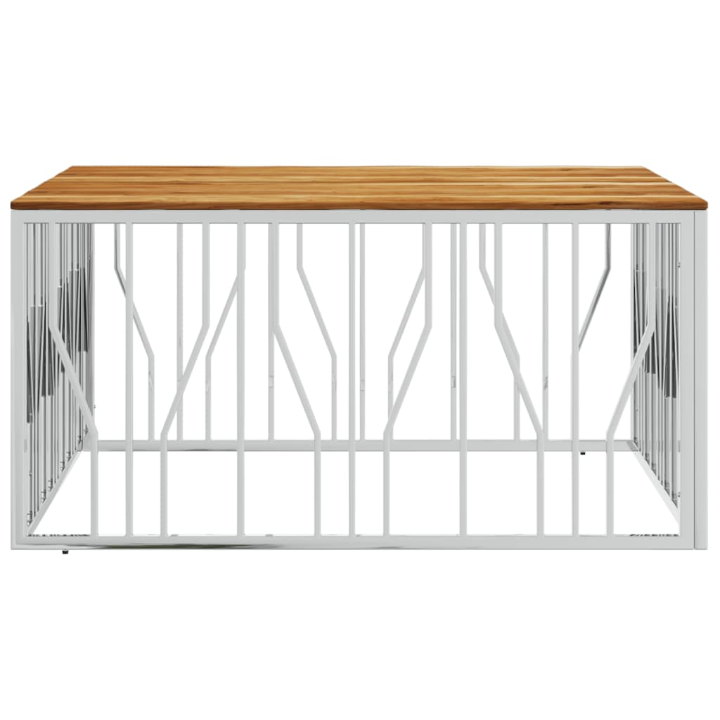 vidaXL Τραπεζάκι Σαλονιού Ασημί Ανοξείδωτο Ατσάλι & Μασίφ Ξύλο Ακακίας