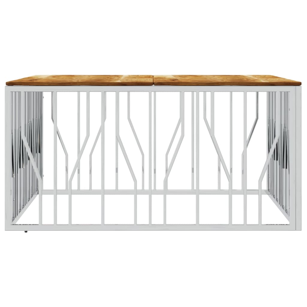 vidaXL Τραπεζάκι Σαλονιού Ασημί Ανοξείδωτο Ατσάλι & Μασίφ Ξύλο Ακακίας