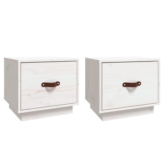 vidaXL Κομοδίνα 2 τεμ. Λευκά 40 x 34 x 35 εκ. από Μασίφ Ξύλο Πεύκου