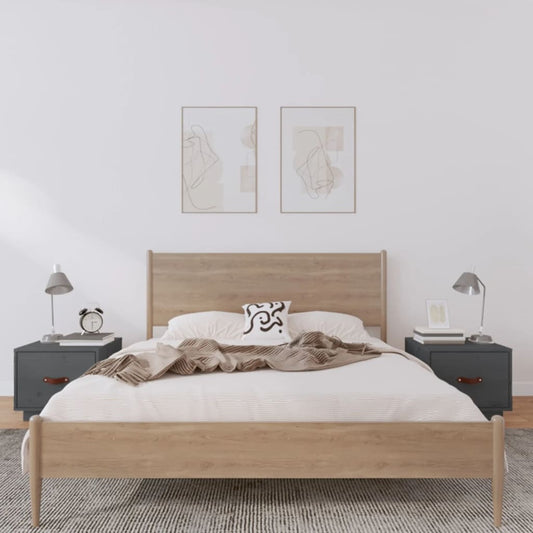 vidaXL Κομοδίνα 2 τεμ. Γκρι 40x34x35 εκ. από Μασίφ Ξύλο Πεύκου