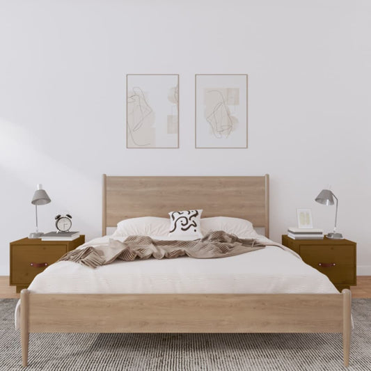 vidaXL Κομοδίνα 2 τεμ. Καφέ Μελί 40 x 34 x 35 εκ. Μασίφ Ξύλο Πεύκου