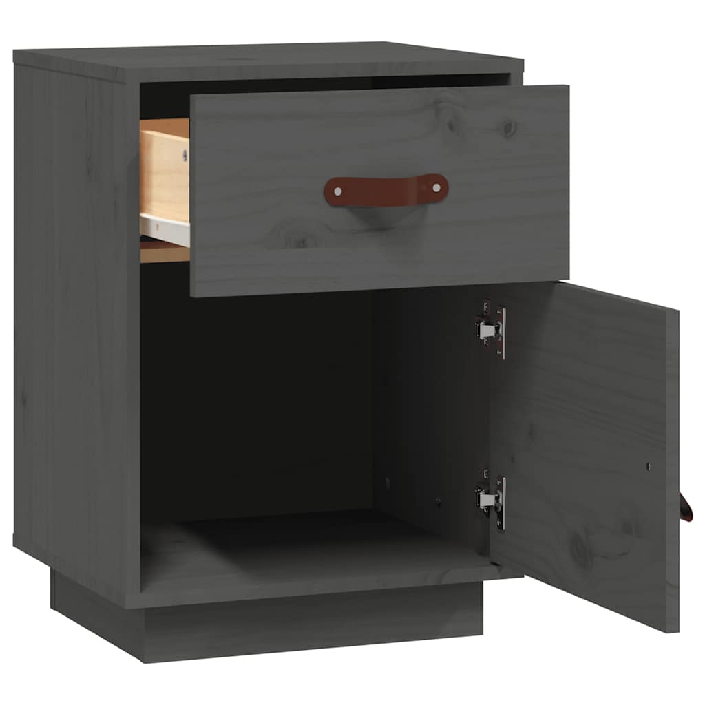vidaXL Κομοδίνα 2 τεμ. Γκρι 40 x 34 x 55 εκ. από Μασίφ Ξύλο Πεύκου