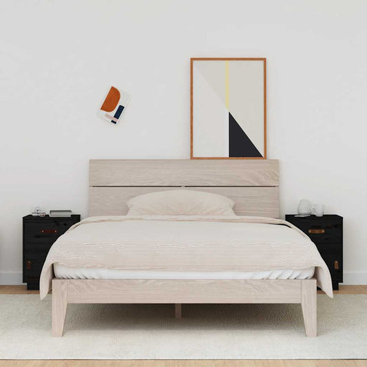 vidaXL Κομοδίνα 2 τεμ. Μαύρα40x34x55 εκ. από Μασίφ Ξύλο Πεύκου