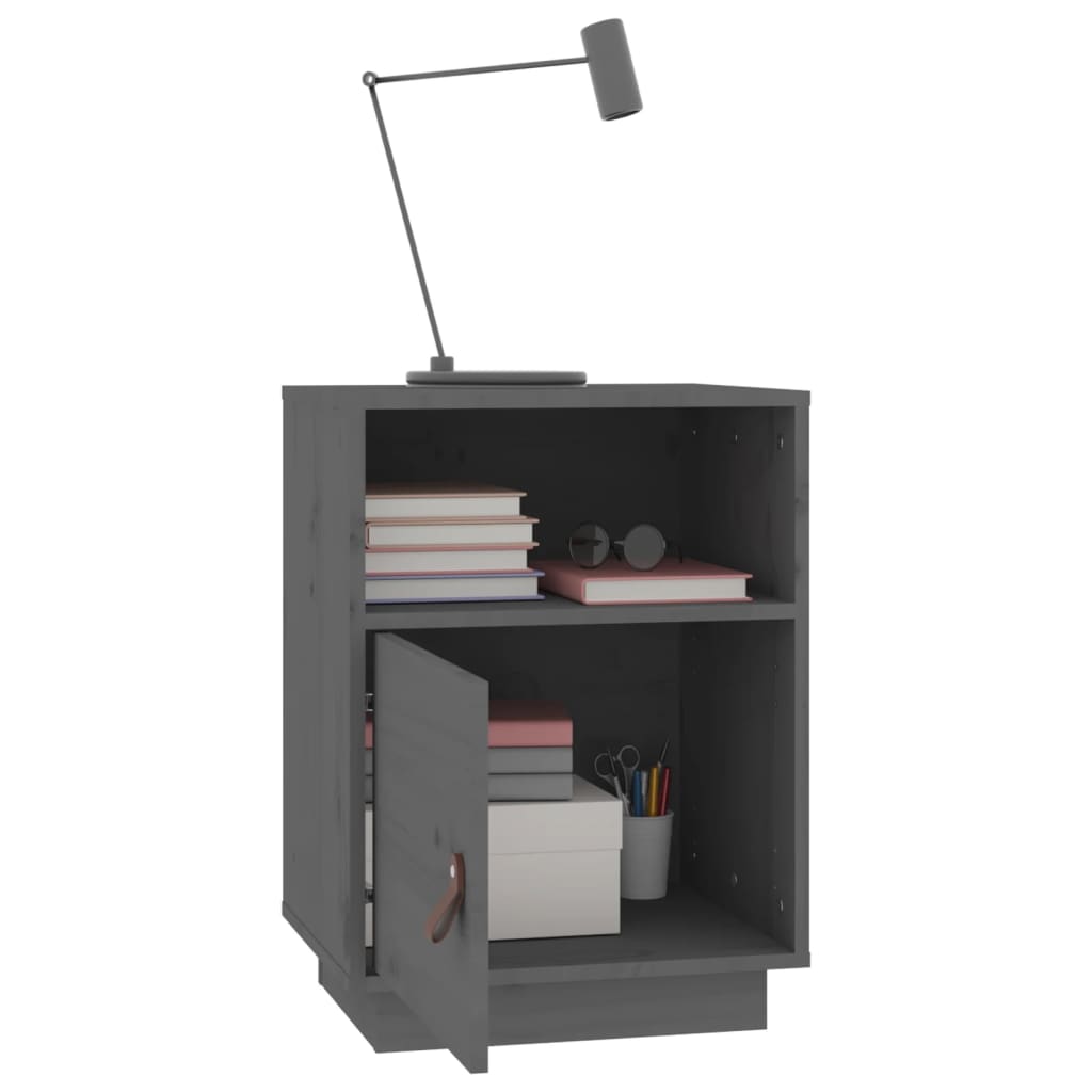 vidaXL Κομοδίνα 2 τεμ. Γκρι 40x34x55 εκ. από Μασίφ Ξύλο Πεύκου