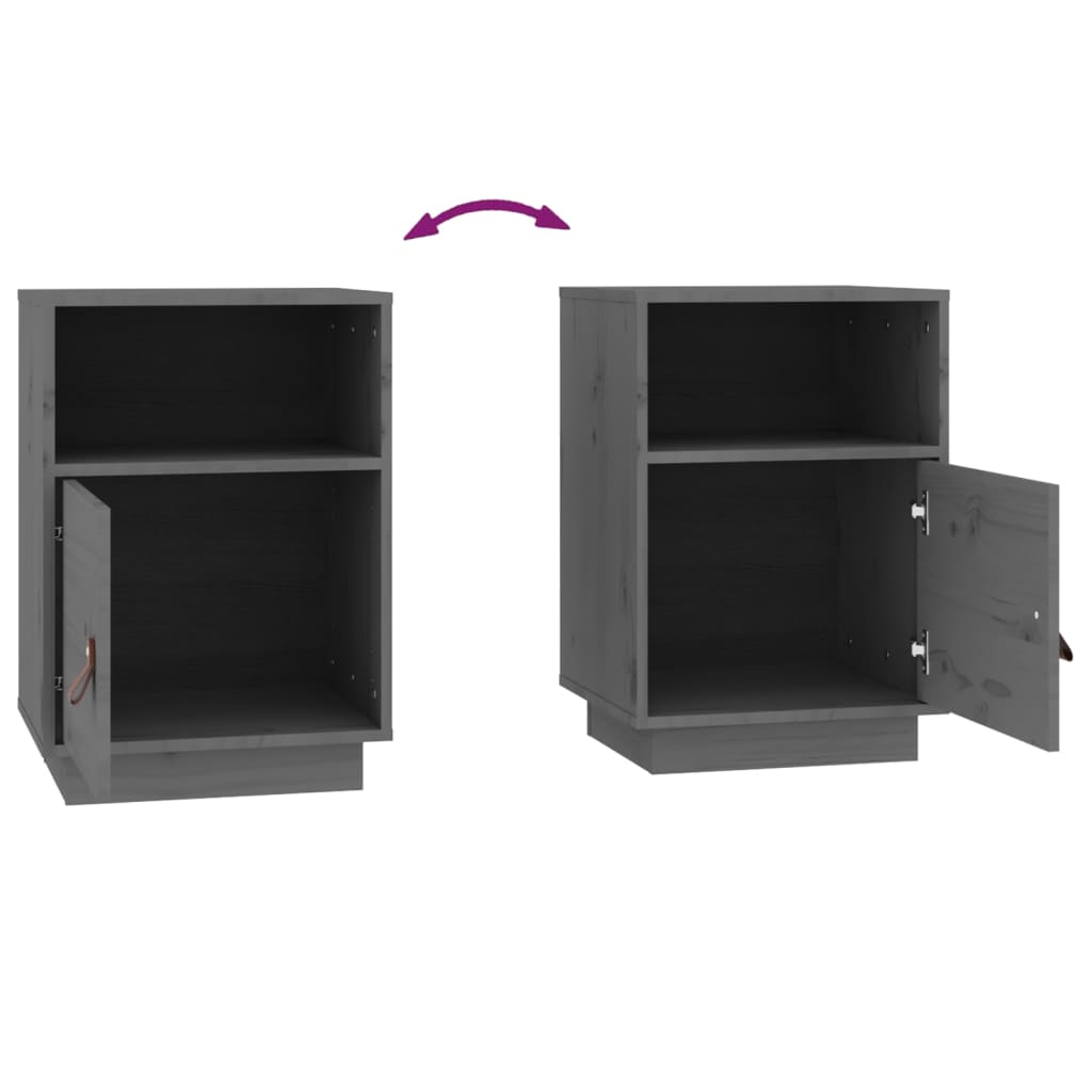 vidaXL Κομοδίνα 2 τεμ. Γκρι 40x34x55 εκ. από Μασίφ Ξύλο Πεύκου