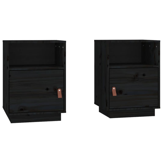 vidaXL Κομοδίνα 2 τεμ. Μαύρα40x34x55 εκ. από Μασίφ Ξύλο Πεύκου