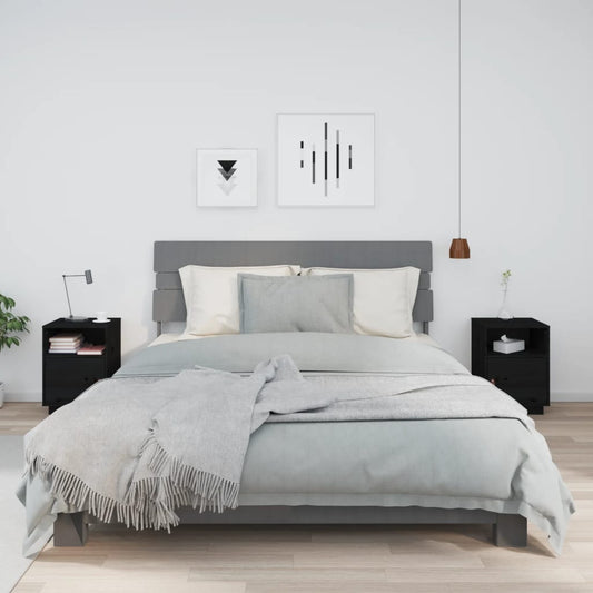 vidaXL Κομοδίνα 2 τεμ. Μαύρα40x34x55 εκ. από Μασίφ Ξύλο Πεύκου