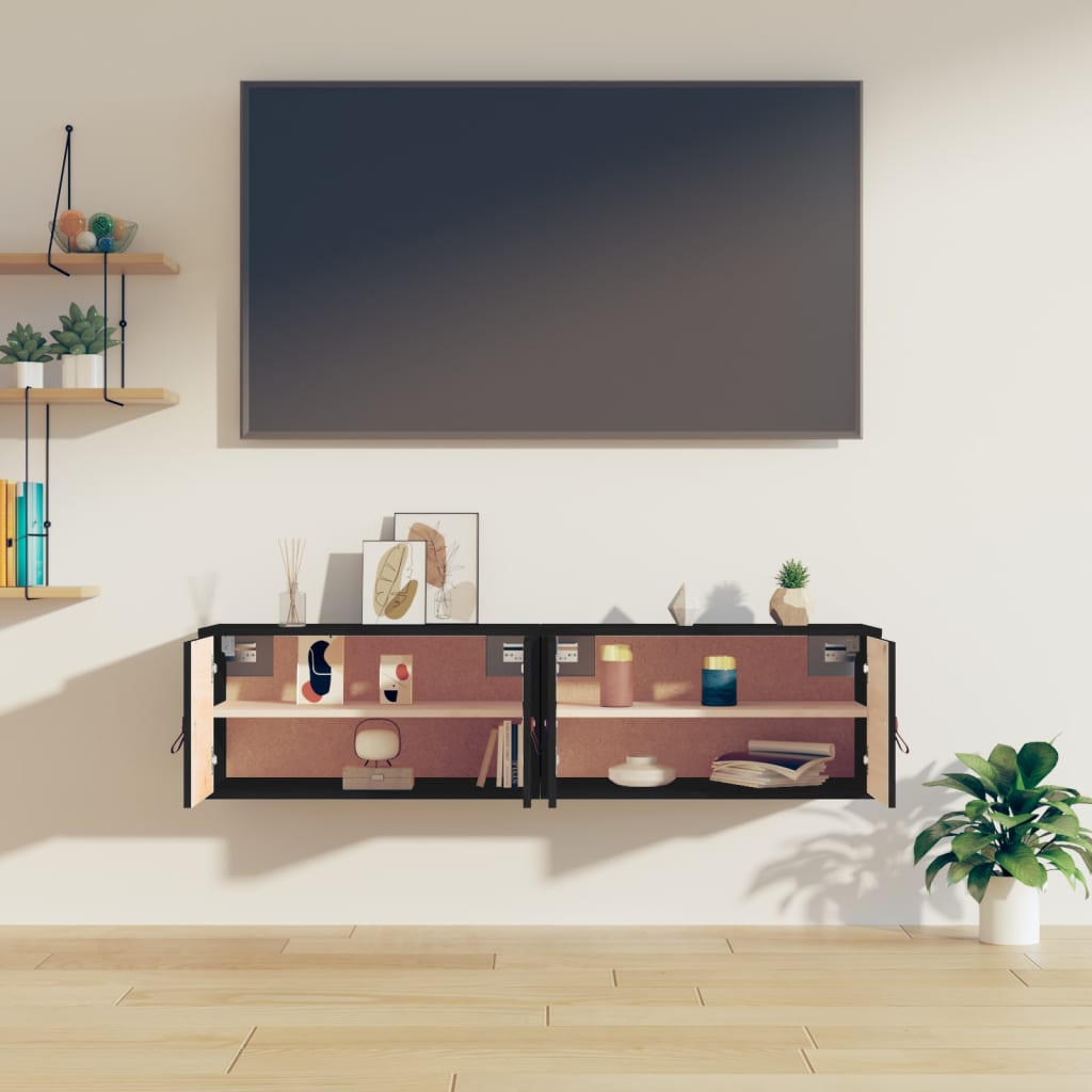 vidaXL Ντουλάπια Τοίχου 2 τεμ. Μαύρα 60x30x30εκ από Μασίφ Ξύλο Πεύκου