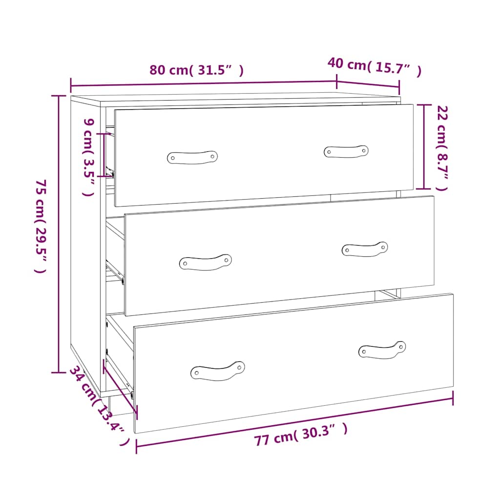 vidaXL Ντουλάπι Μαύρος 80x40x75 εκ. από Μασίφ Ξύλο Πεύκου