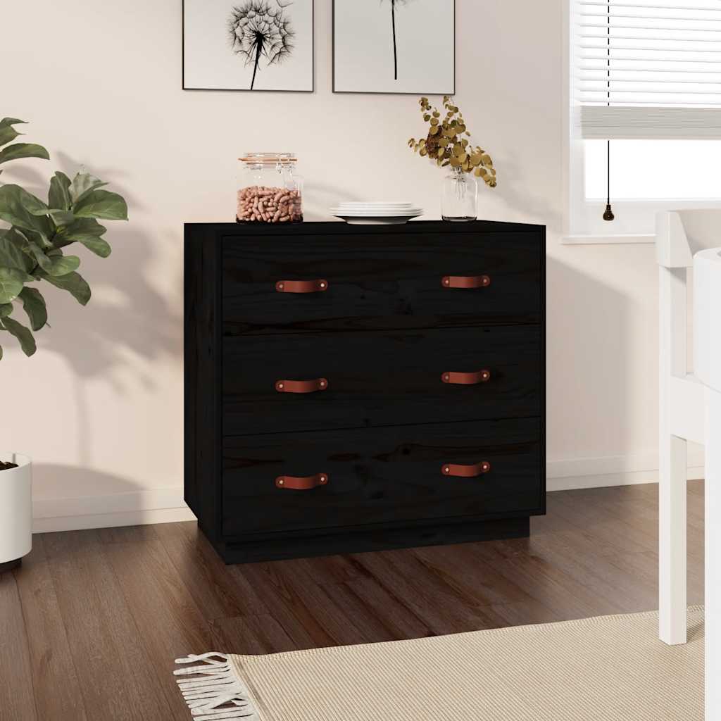 vidaXL Ντουλάπι Μαύρος 80x40x75 εκ. από Μασίφ Ξύλο Πεύκου