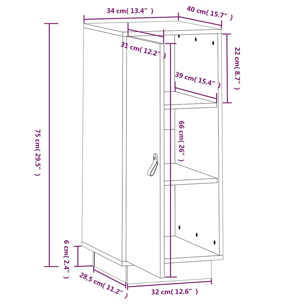 vidaXL Μπουφές Γκρι 34 x 40 x 75 εκ. από Μασίφ Ξύλο Πεύκου