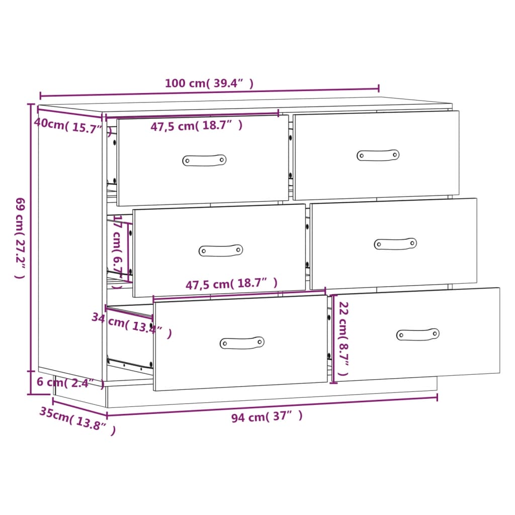 vidaXL Συρταριέρα Λευκή 100x40x75 εκ. από Μασίφ Ξύλο Πεύκου