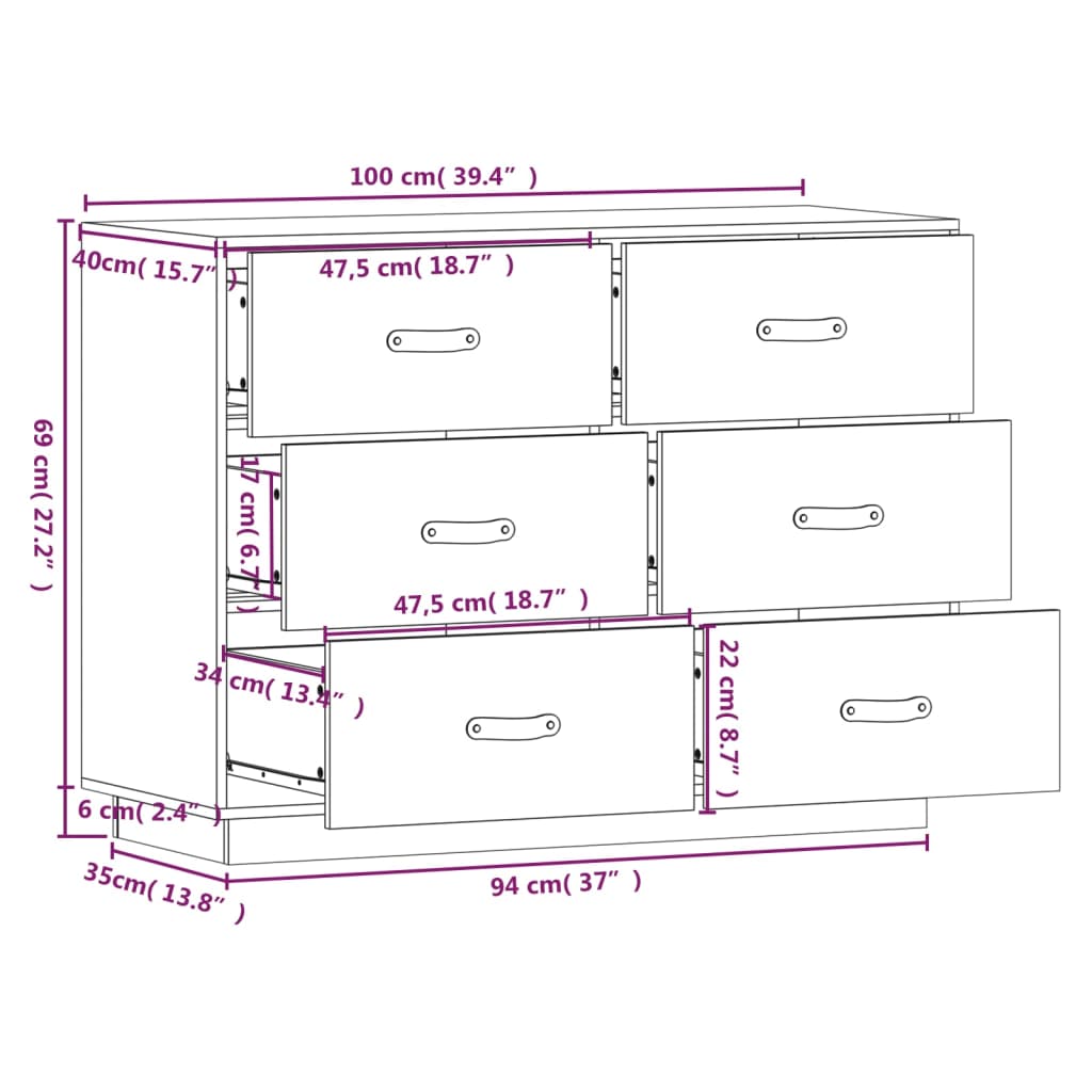 vidaXL Ντουλάπι Καφέ Μελί 100 x 4 x 75 εκ. από Μασίφ Ξύλο Πεύκου