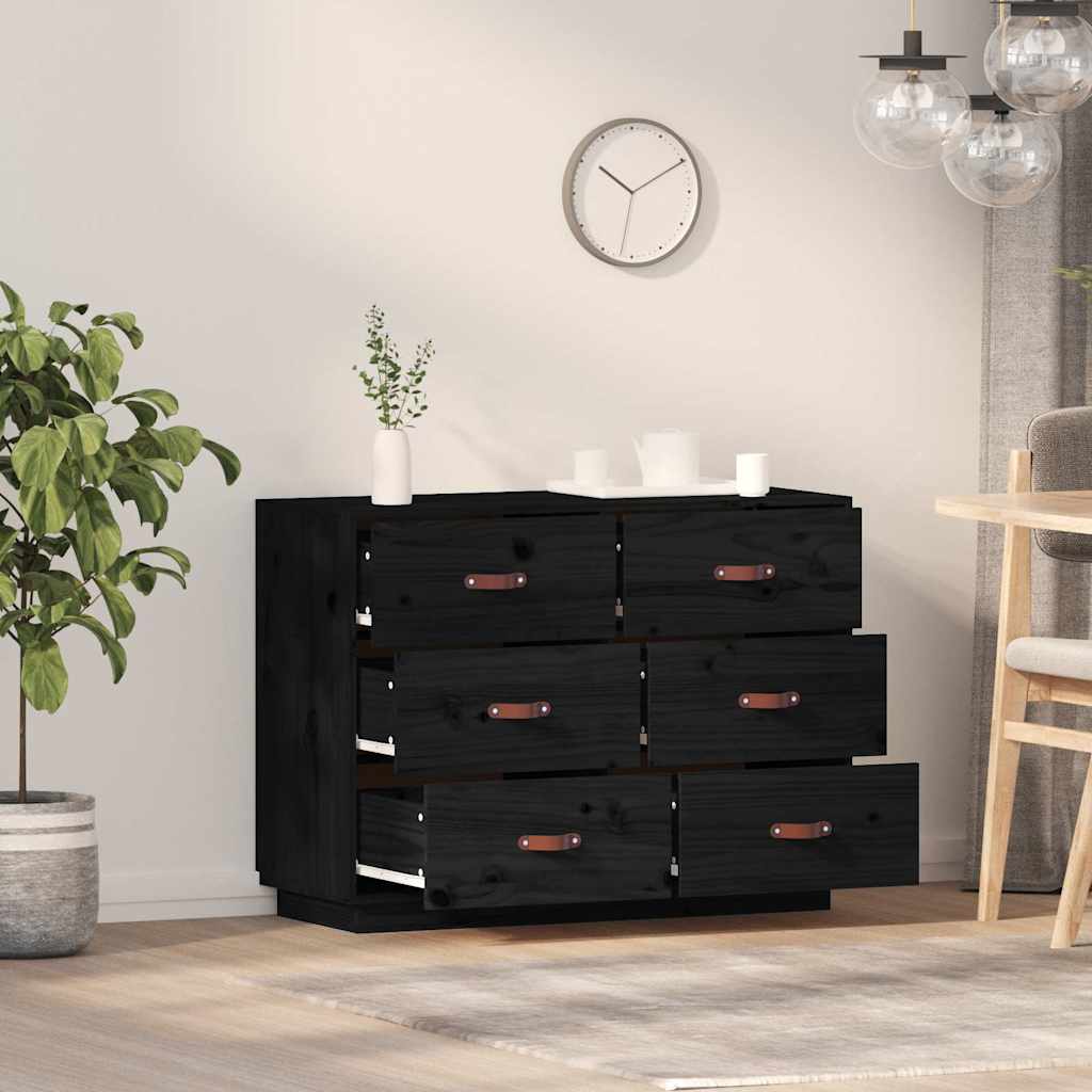 vidaXL Συρταριέρα Μαύρη 100 x 40 x 75 εκ. από Μασίφ Ξύλο Πεύκου