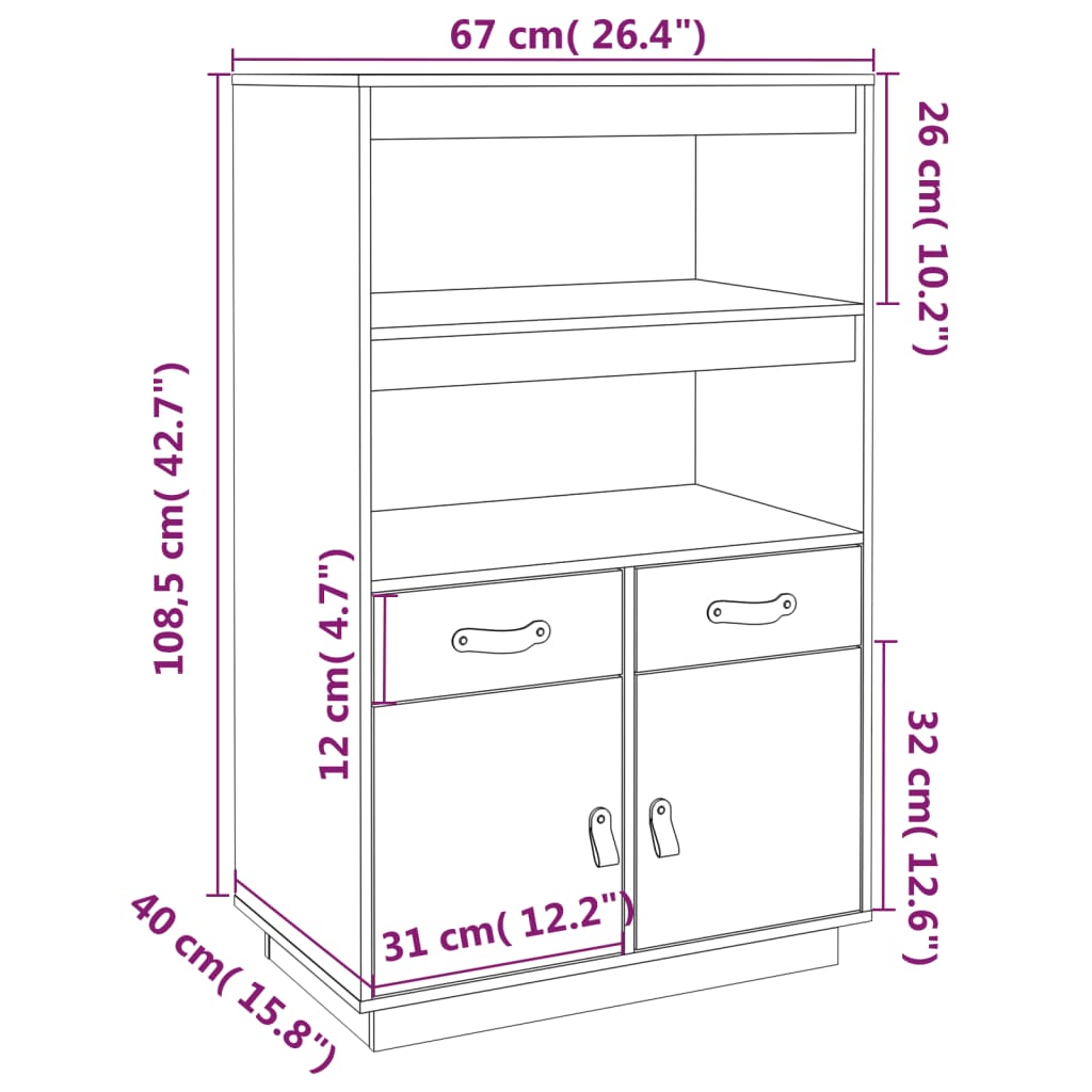 vidaXL Ντουλάπι Ψηλό Γκρι 67x40x108,5 εκ. από Μασίφ Ξύλο Πεύκου