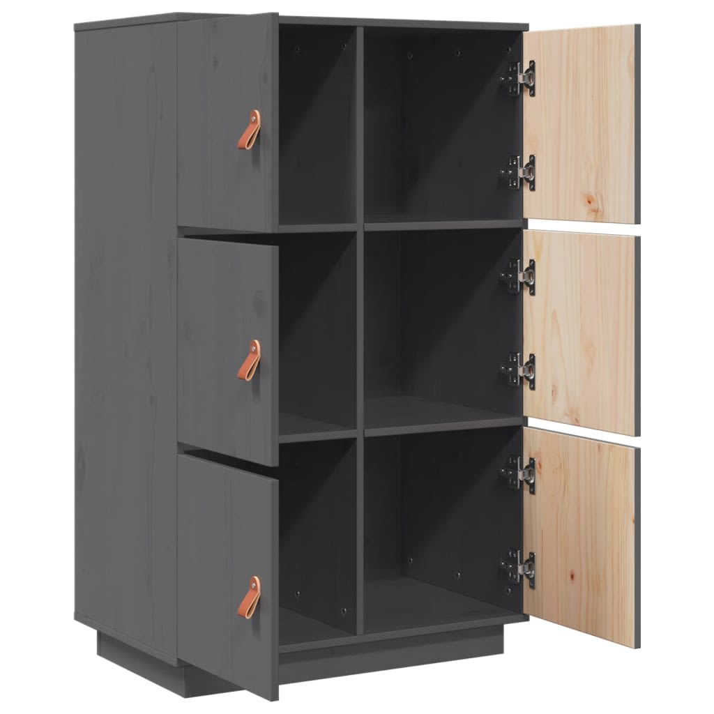 vidaXL Ντουλάπι Ψηλό Γκρι 67x40x108,5 εκ. από Μασίφ Ξύλο Πεύκου