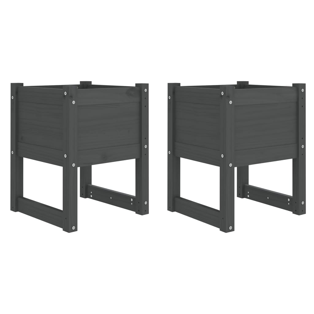 vidaXL Ζαρντινιέρες 2 τεμ. Γκρι 40x40x52,5 εκ. από Μασίφ Ξύλο Πεύκου