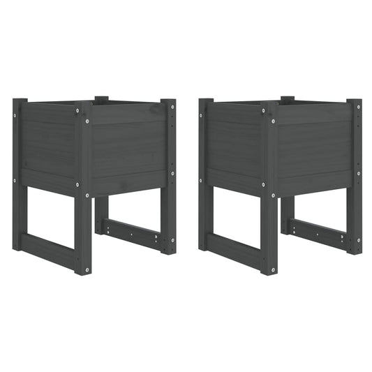 vidaXL Ζαρντινιέρες 2 τεμ. Γκρι 40x40x52,5 εκ. από Μασίφ Ξύλο Πεύκου