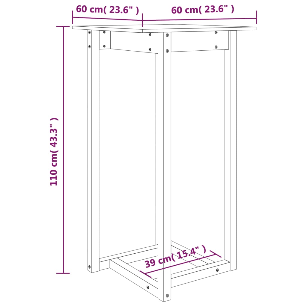 vidaXL Τραπέζι Μπαρ Λευκό 60 x 60 x 110 εκ. από Μασίφ Ξύλο Πεύκου