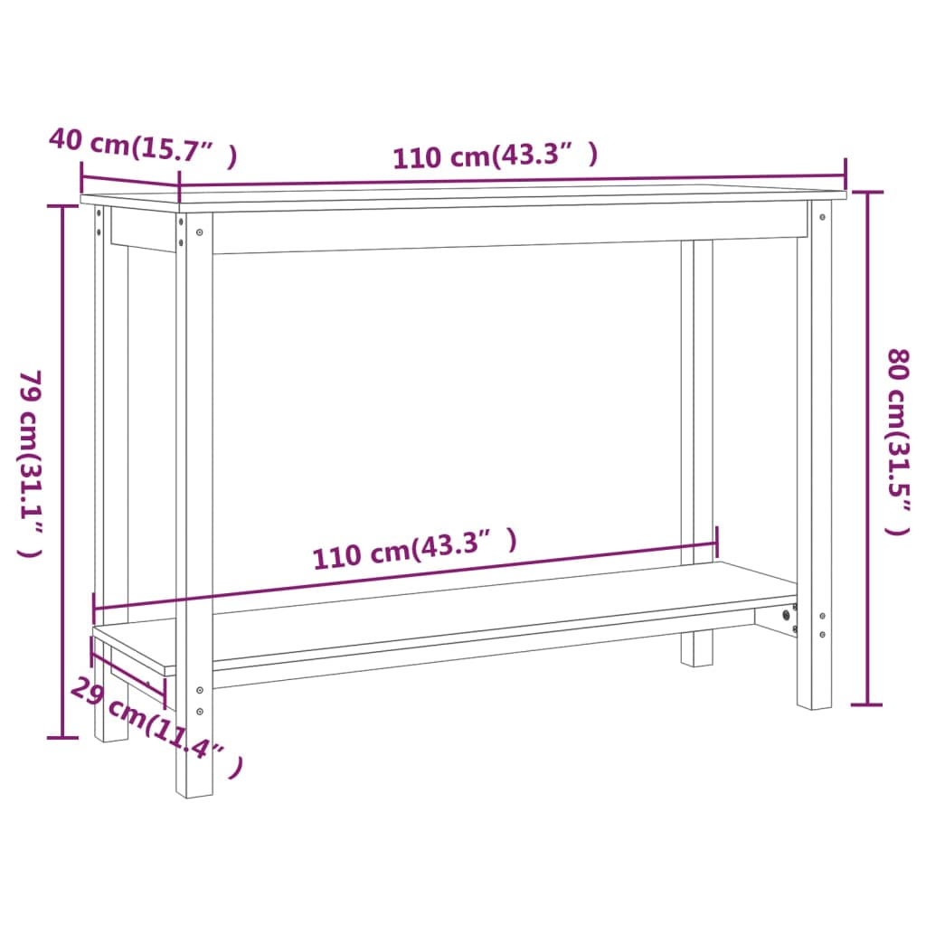 vidaXL Τραπέζι Κονσόλα Λευκό 110 x 40 x 80 εκ. από Μασίφ Ξύλο Πεύκου