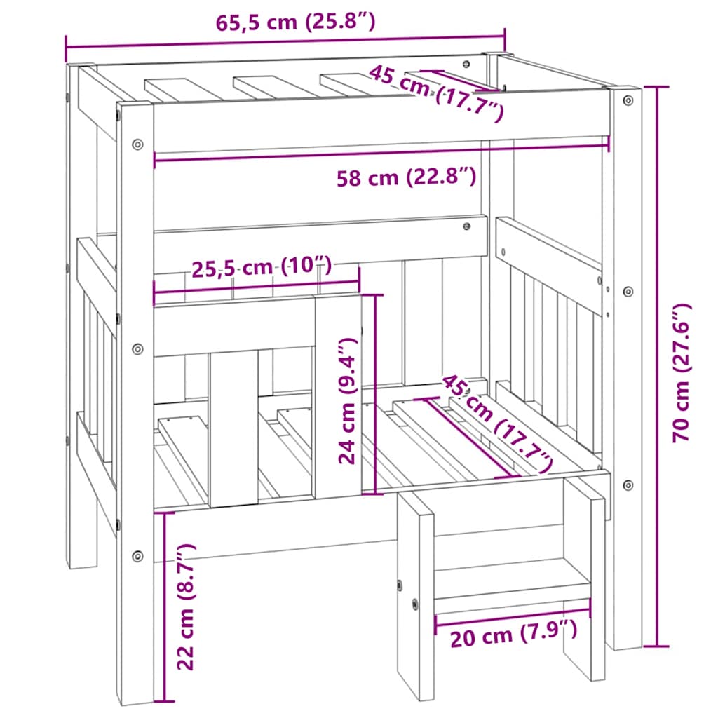 vidaXL Κρεβάτι Σκύλου Μελί 65,5x50,5x70 εκ. από Μασίφ Ξύλο Πεύκου