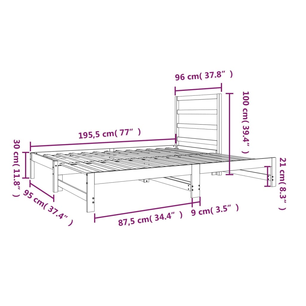 vidaXL Καναπές Κρεβάτι Συρόμενος 2x(90x190) εκ. Μασίφ Ξύλο Πεύκου