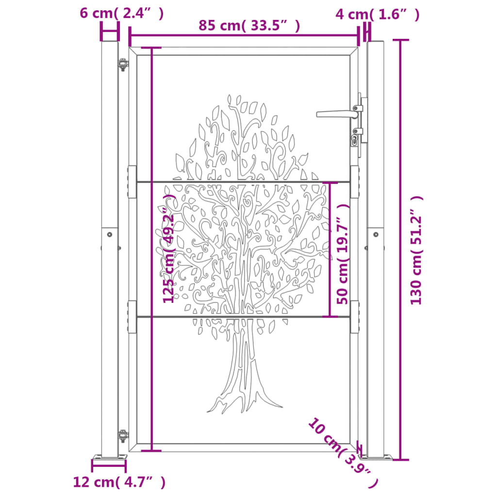 vidaXL Πόρτα Κήπου Ανθρακί 100x125 εκ. Σχέδιο Δέντρου από Ατσάλι