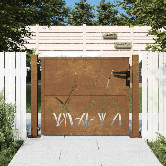 vidaXL Πόρτα Κήπου με Σχέδιο Χόρτου από Ατσάλι Corten 100x75 εκ.