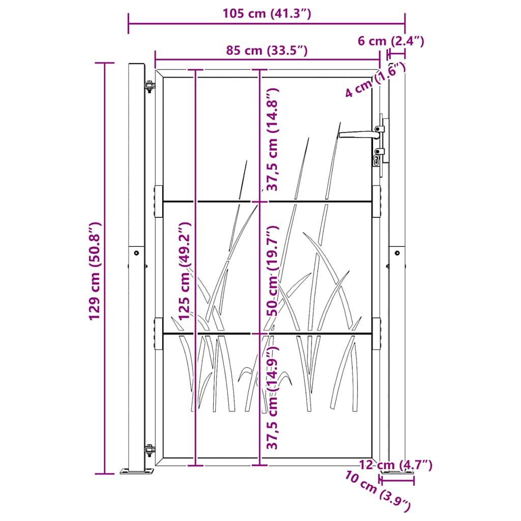 vidaXL Πόρτα Κήπου με Σχέδιο Χόρτου από Ατσάλι Corten 100x125 εκ.