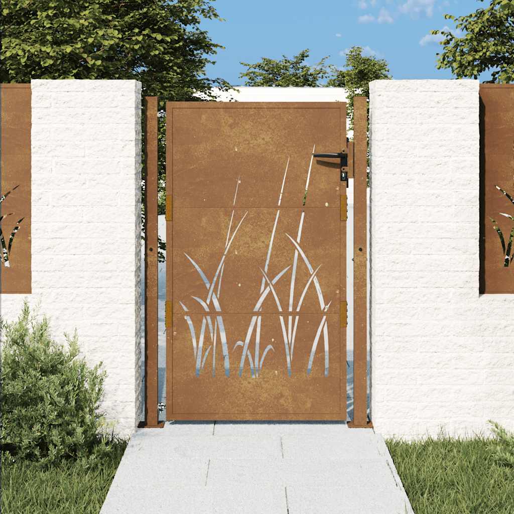 vidaXL Πόρτα Κήπου με Σχέδιο Χόρτου από Ατσάλι Corten 100x125 εκ.