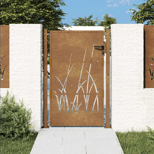 vidaXL Πόρτα Κήπου με Σχέδιο Χόρτου από Ατσάλι Corten 100x125 εκ.