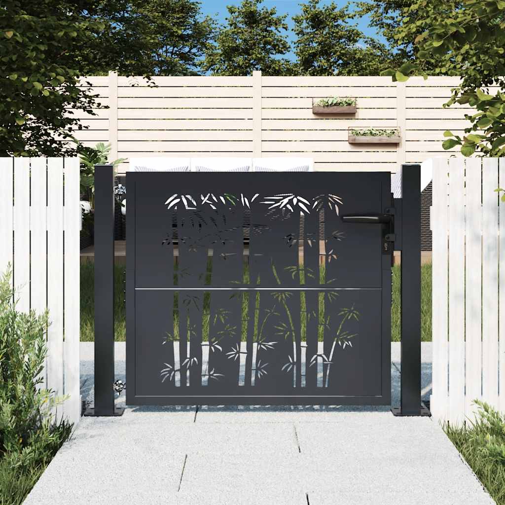 vidaXL Πόρτα Κήπου Ανθρακί 100x75 εκ. Σχέδιο Ατσάλινου Μπαμπού