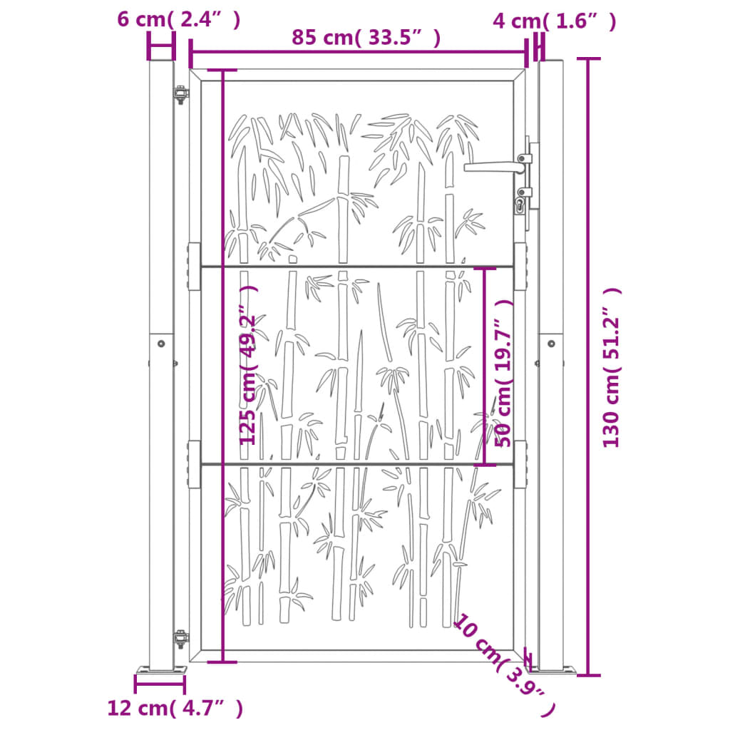 vidaXL Πόρτα Κήπου Ανθρακί 100x125 εκ. Σχέδιο Ατσάλινου Μπαμπού