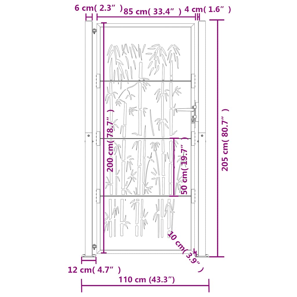 vidaXL Πόρτα Κήπου Ανθρακί 100x200 εκ. Σχέδιο Ατσάλινου Μπαμπού