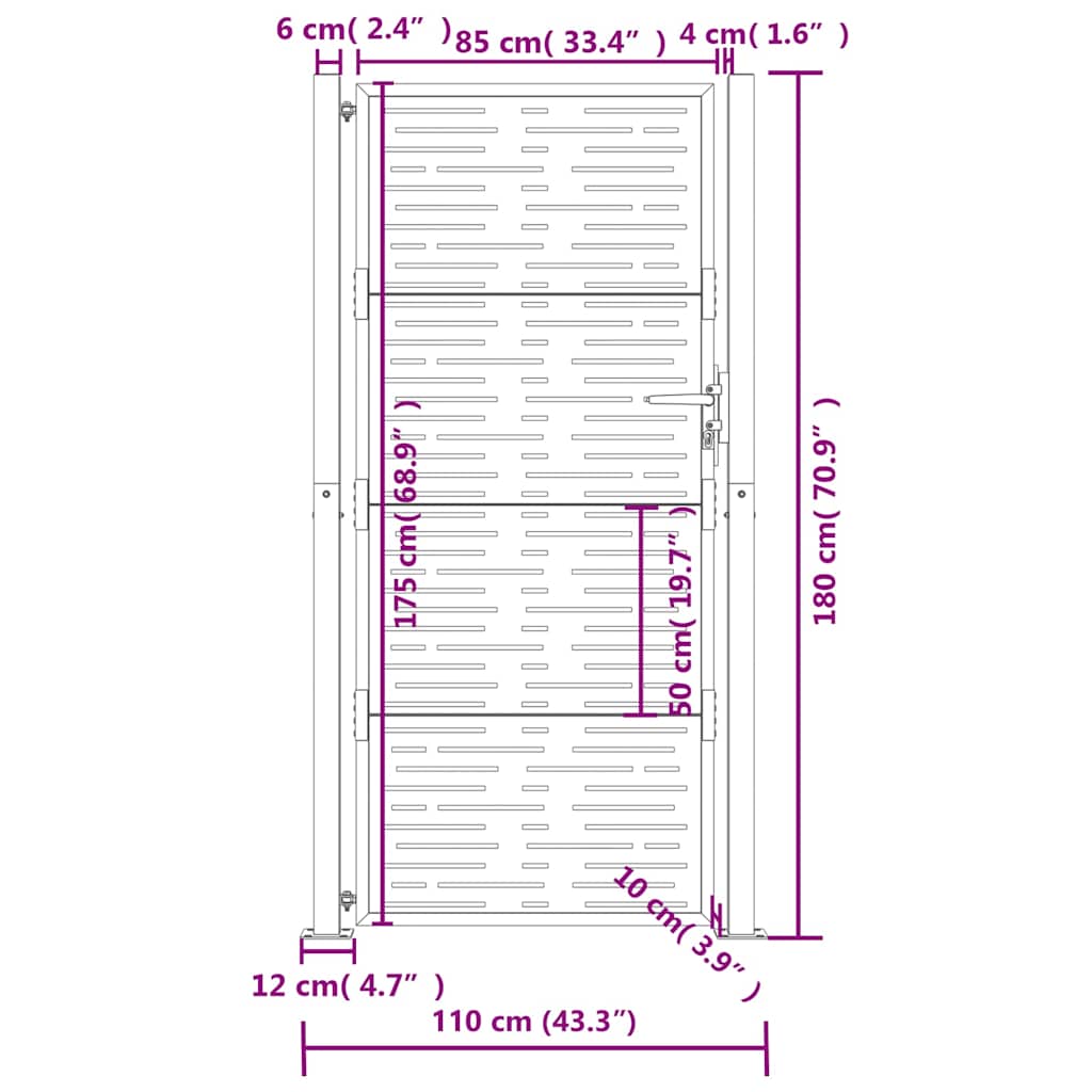 vidaXL Πόρτα Κήπου Ανθρακί 100x175 εκ. Ατσάλινο Τετράγωνο Σχέδιο