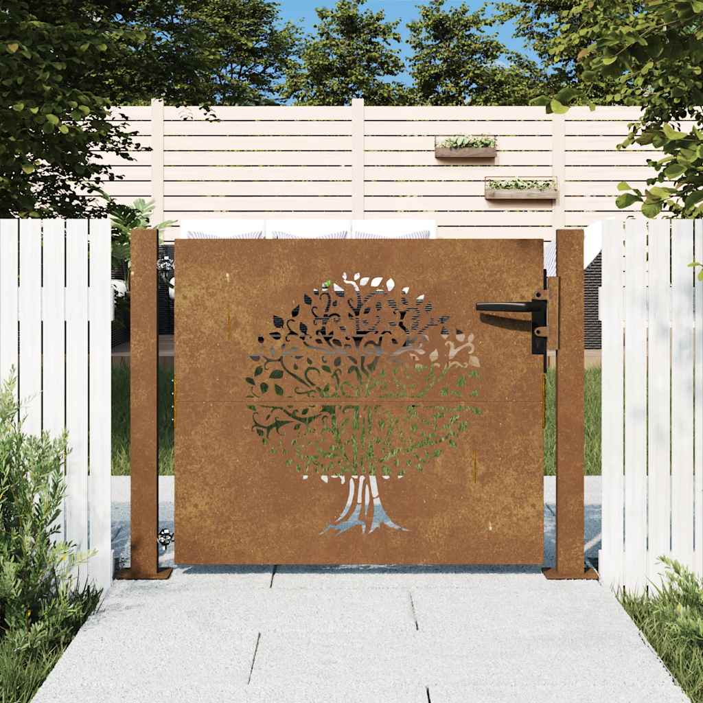 vidaXL Πόρτα Κήπου με Σχέδιο Δέντρου από Ατσάλι Corten 100x100 εκ.