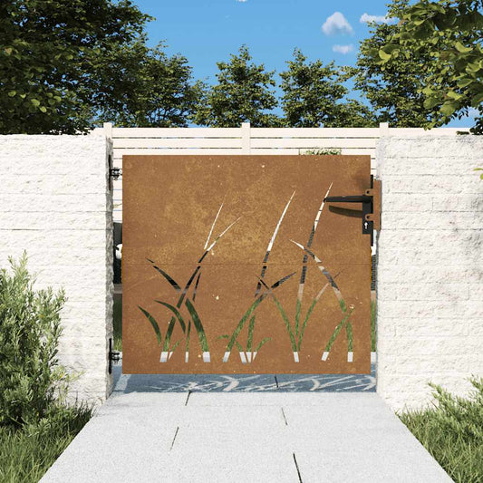 vidaXL Πόρτα Κήπου με Σχέδιο Χόρτου από Ατσάλι Corten 85x75 εκ.