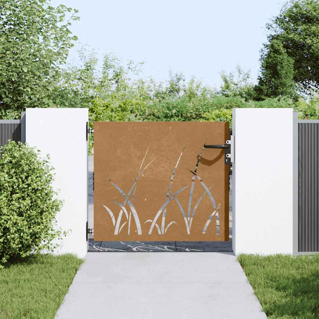 vidaXL Πύλη Κήπου με Σχέδιο Γρασίδι 85 x 100 εκ. από Ατσάλι Corten