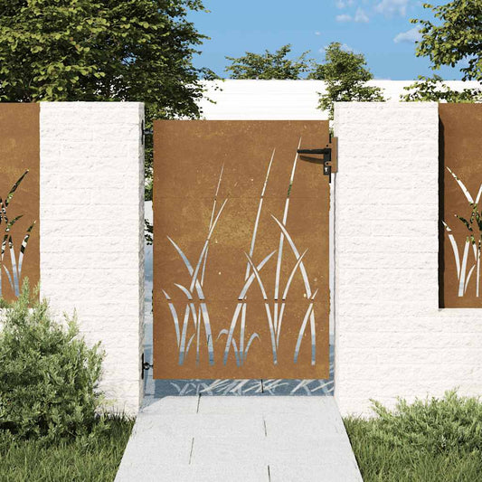 vidaXL Πόρτα Κήπου με Σχέδιο Χόρτου από Ατσάλι Corten 85x125 εκ.