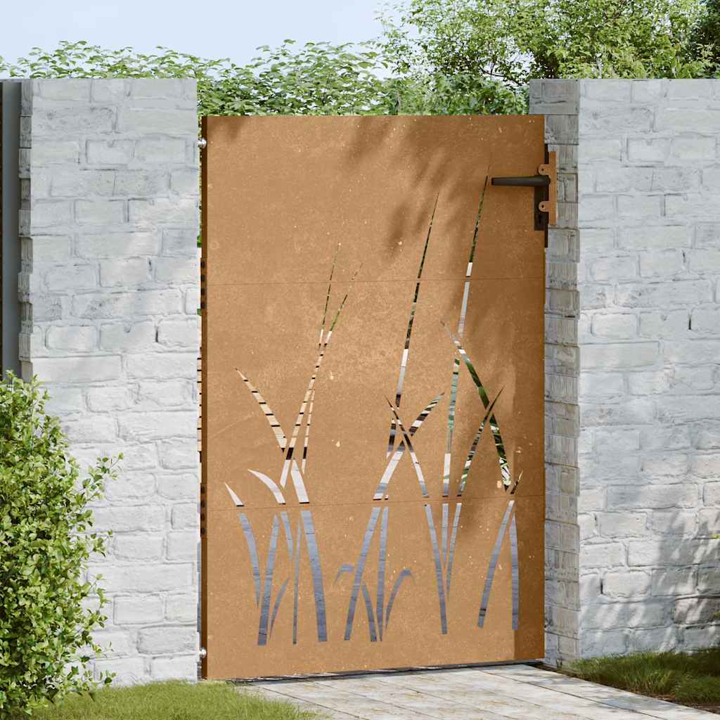 vidaXL Πόρτα Κήπου με Σχέδιο Χόρτου από Ατσάλι Corten 85x150 εκ.