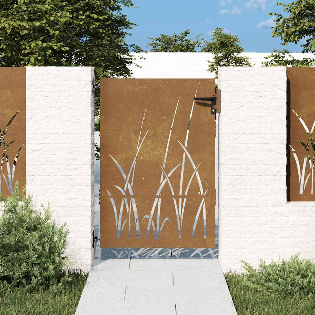 vidaXL Πόρτα Κήπου με Σχέδιο Χόρτου από Ατσάλι Corten 85x150 εκ.