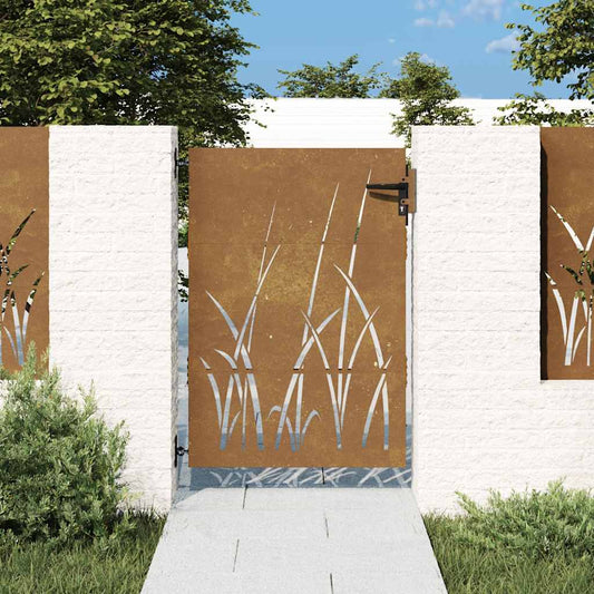 vidaXL Πόρτα Κήπου με Σχέδιο Χόρτου από Ατσάλι Corten 85x150 εκ.