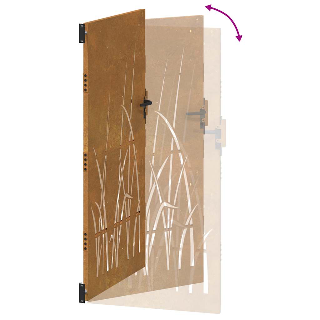 vidaXL Πόρτα Κήπου με Σχέδιο Χόρτου από Ατσάλι Corten 85x175 εκ.