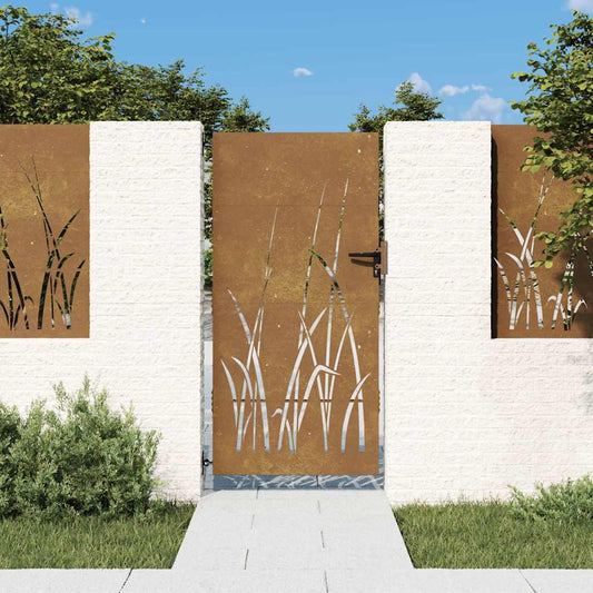 vidaXL Πόρτα Κήπου με Σχέδιο Χόρτου από Ατσάλι Corten 85 x 200 εκ.