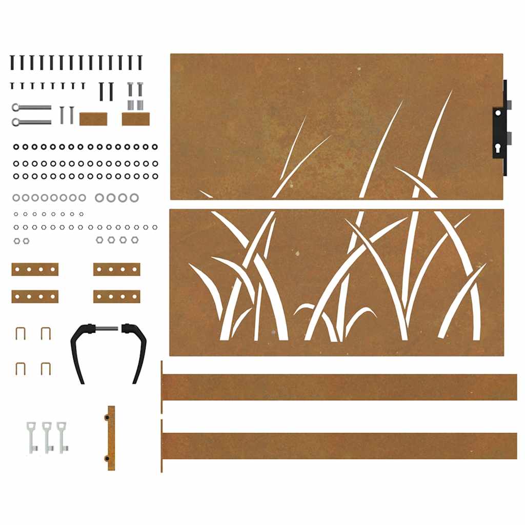 vidaXL Πόρτα Κήπου με Σχέδιο Χόρτου από Ατσάλι Corten 100x100 εκ.