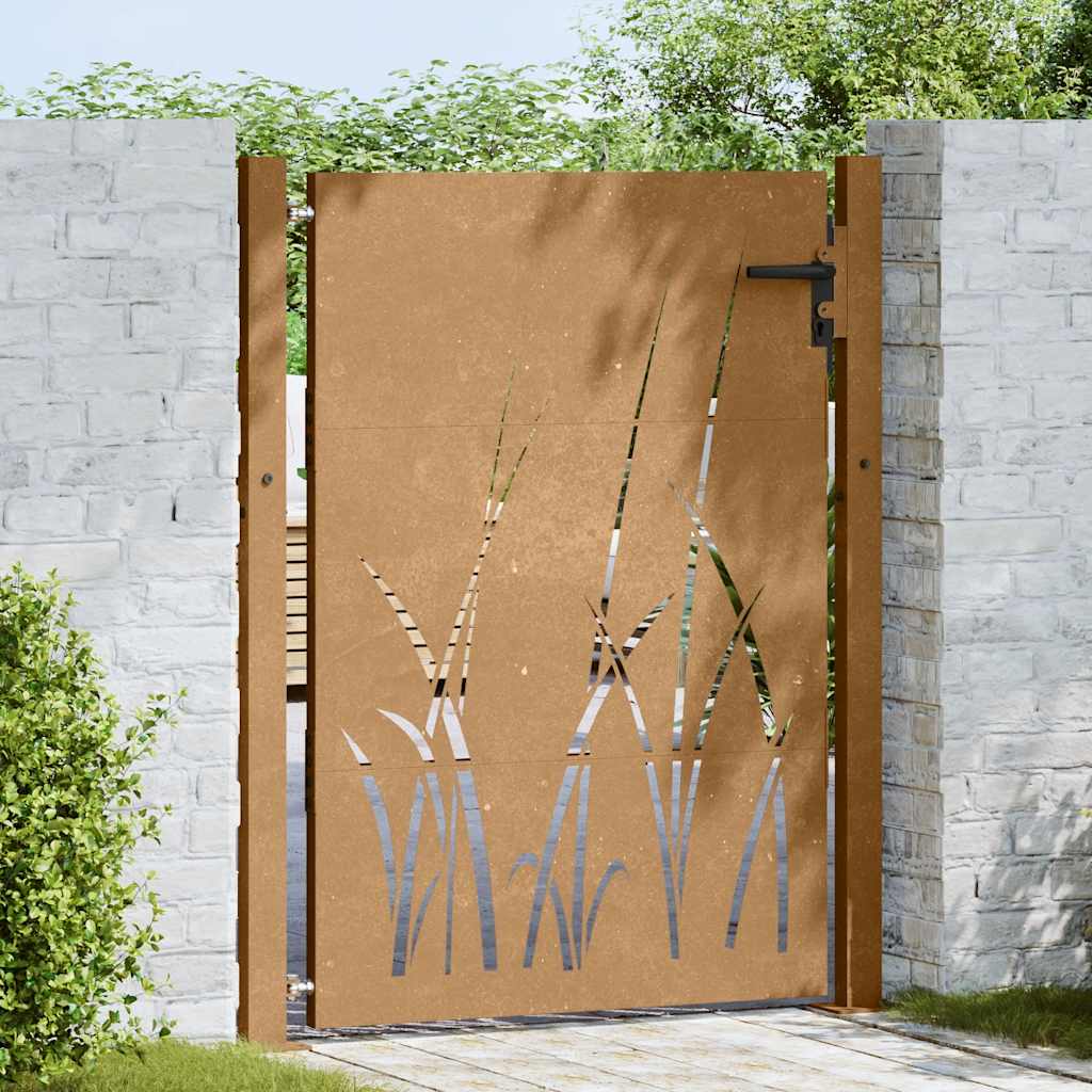 vidaXL Πόρτα Κήπου με Σχέδιο Χόρτου από Ατσάλι Corten 100x150 εκ.