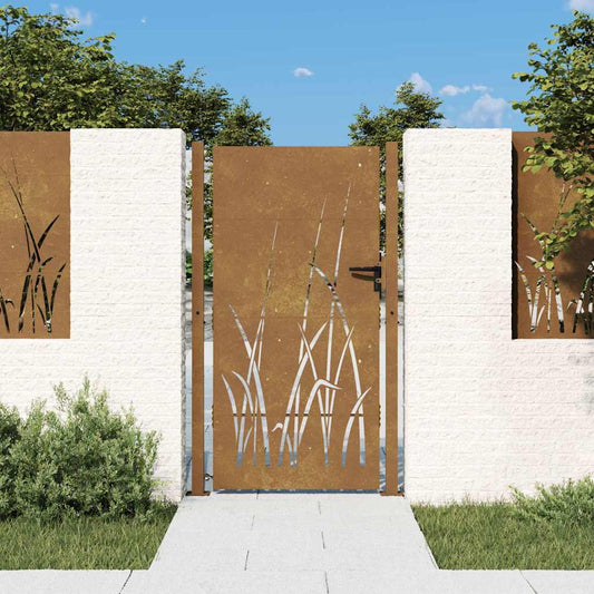 vidaXL Πόρτα Κήπου με Σχέδιο Χόρτου από Ατσάλι Corten 100 x 175 εκ.